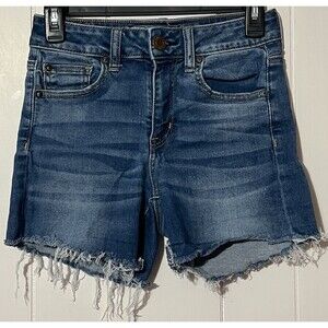 American Eagle Next Level Stretch Hi Rise Shortie Denim Cut Off Shorts Size 4